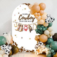 Aperturee - White Brown Little Cowboy Baby Shower Arch Backdrop