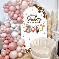 Aperturee - White Brown Little Cowboy Baby Shower Arch Backdrop