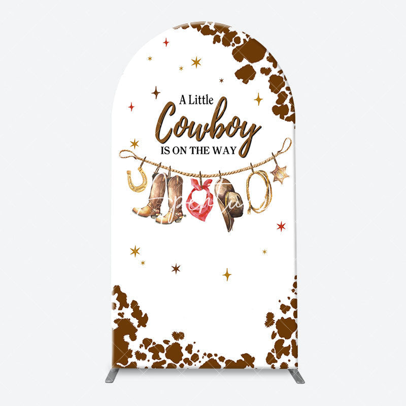 Aperturee - White Brown Little Cowboy Baby Shower Arch Backdrop