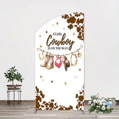 Aperturee - White Brown Little Cowboy Baby Shower Arch Backdrop