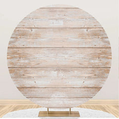 Aperturee - White Brown Wood Plank Round Happy Birthday Backdrop