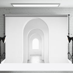 Aperturee - White Building Interior Arch Retro Photo Backdrop