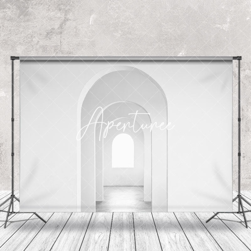 Aperturee - White Building Interior Arch Retro Photo Backdrop