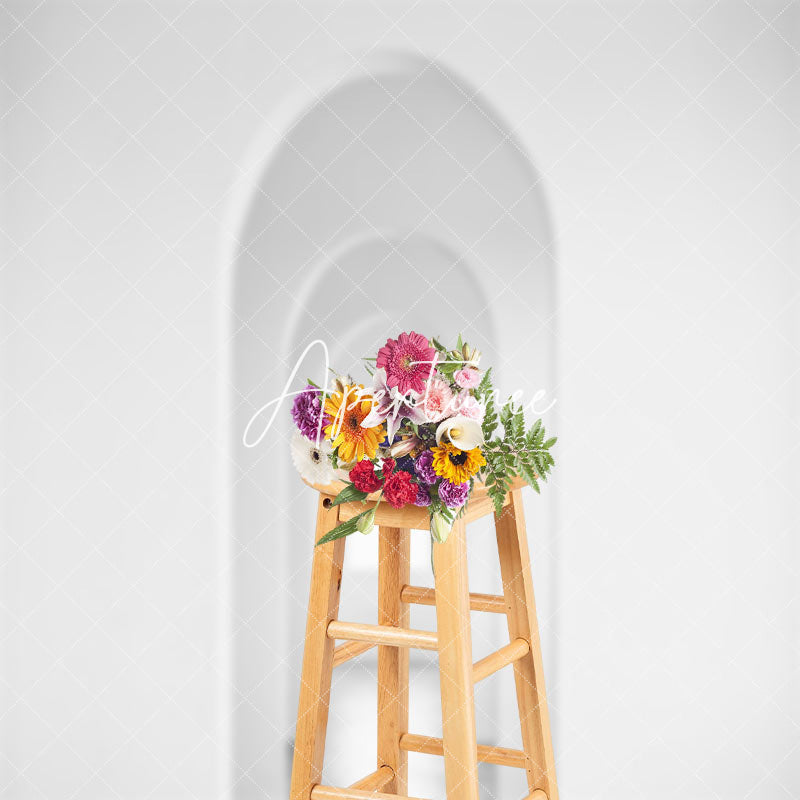 Aperturee - White Building Interior Arch Retro Photo Backdrop