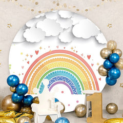 Aperturee - White Cloud And Rainbow Round Birthday Party Backdrop