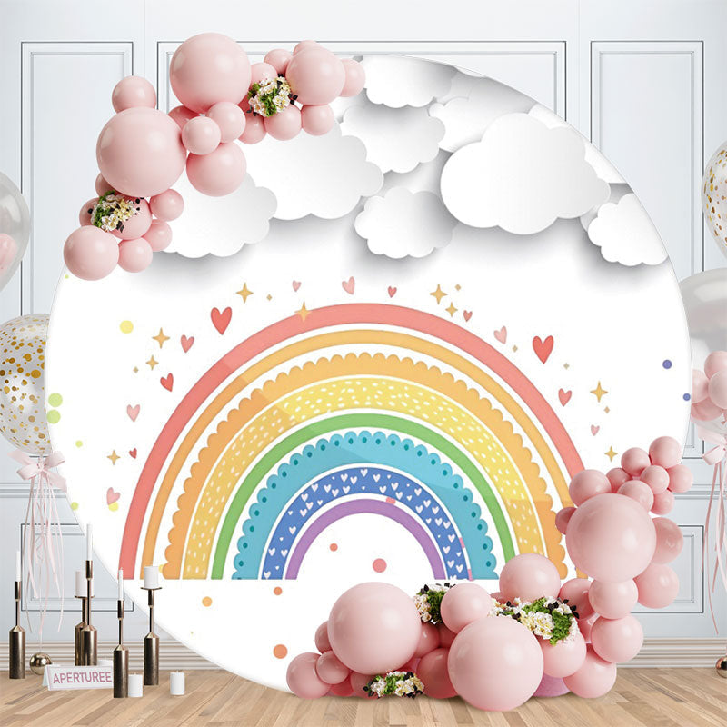 Aperturee - White Cloud And Rainbow Round Birthday Party Backdrop