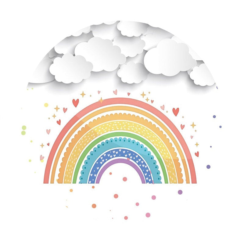 Aperturee - White Cloud And Rainbow Round Birthday Party Backdrop