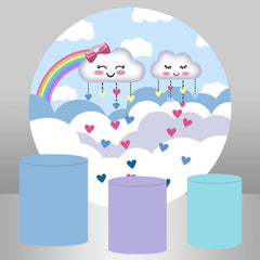 Aperturee White Clouds And Rainbow Round Birthday Party Backdrop