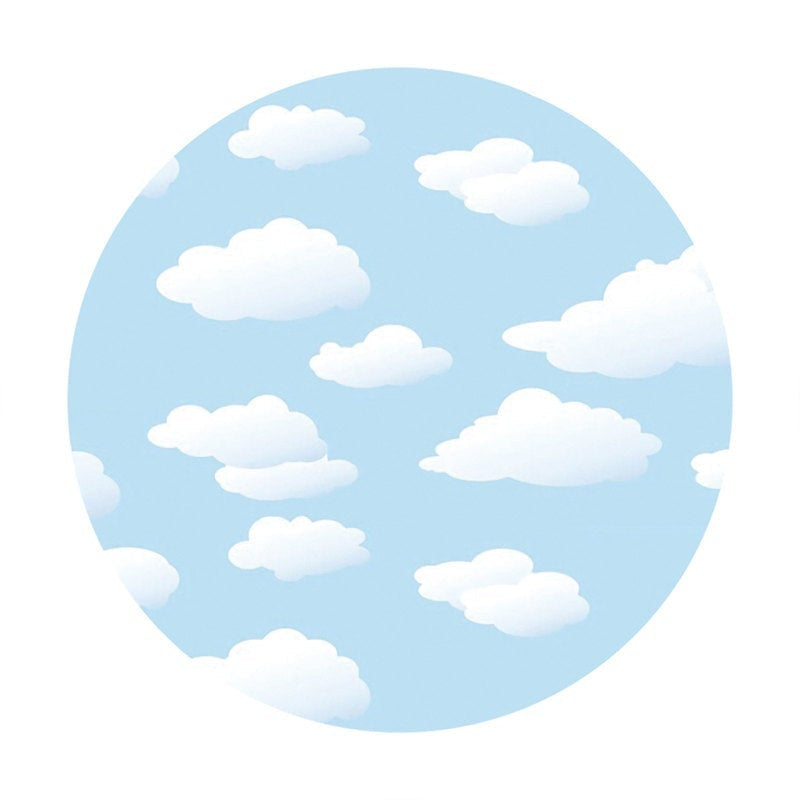 Aperturee White Clouds Blue Round Happy Birthday Backdrop For Boy