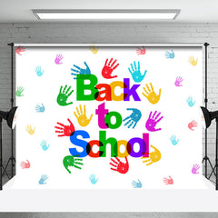 Aperturee - White Colorful Handprints Back To School Backdrop