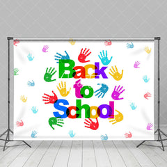 Aperturee - White Colorful Handprints Back To School Backdrop