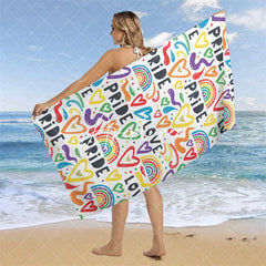 Aperturee - White Colorful Heart Rainbow Pride Month Beach Towel