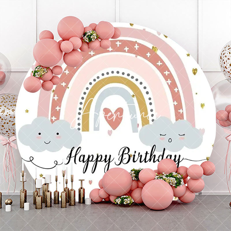 Aperturee - White Colorful Rainbow Boho Round Birthday Backdrop