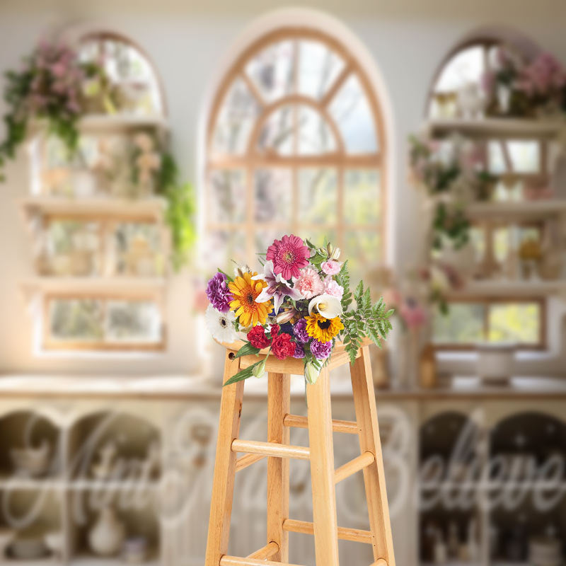 Aperturee - White Cupboard Floral Vase Window Trees Backdrop