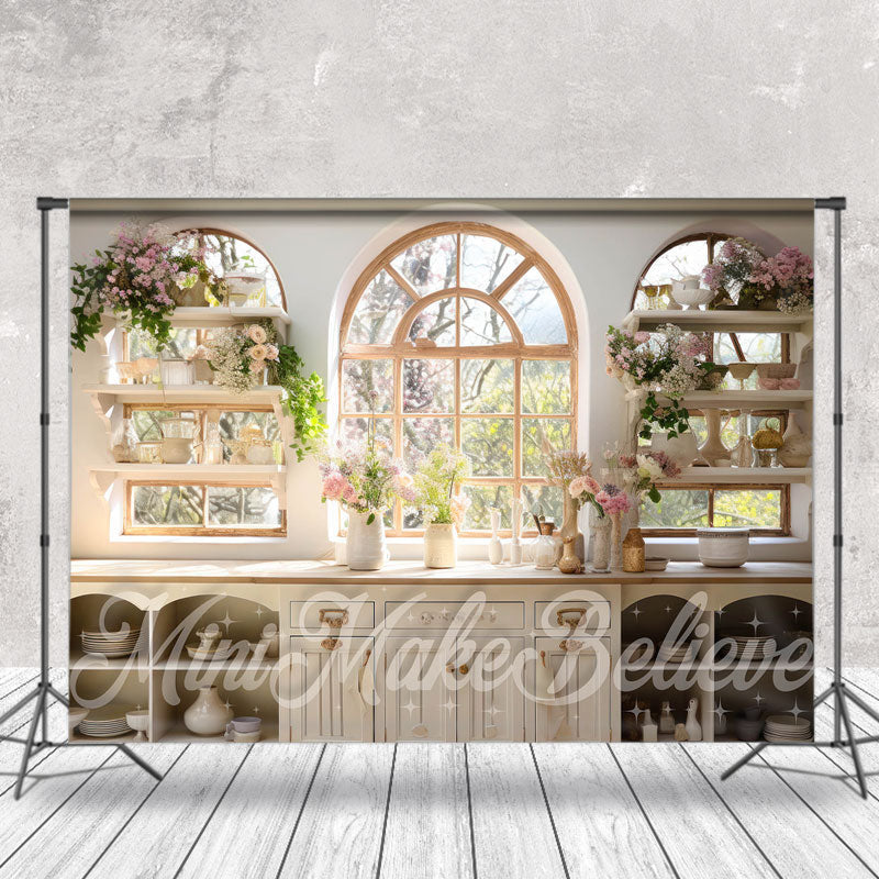 Aperturee - White Cupboard Floral Vase Window Trees Backdrop