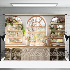 Aperturee - White Cupboard Floral Vase Window Trees Backdrop