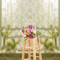 Aperturee - White Curtain Floral Table Spring Photo Backdrop