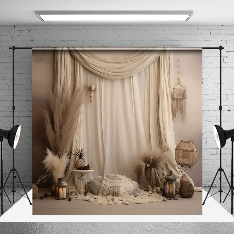 Aperturee - White Curtain Pillow Boho Homely Wedding Backdrop