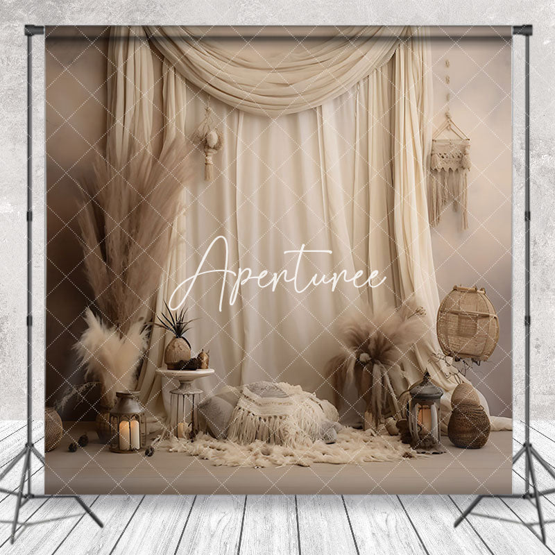 Aperturee - White Curtain Pillow Boho Homely Wedding Backdrop