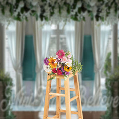 Aperturee - White Curtain Spring Floral Door And Window Backdrop