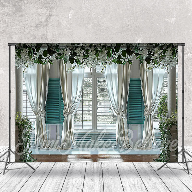 Aperturee - White Curtain Spring Floral Door And Window Backdrop