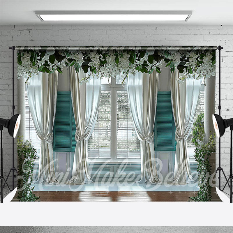 Aperturee - White Curtain Spring Floral Door And Window Backdrop