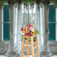 Aperturee - White Curtain Trees Floral Door And Window Backdrop