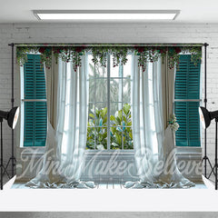 Aperturee - White Curtain Trees Floral Door And Window Backdrop