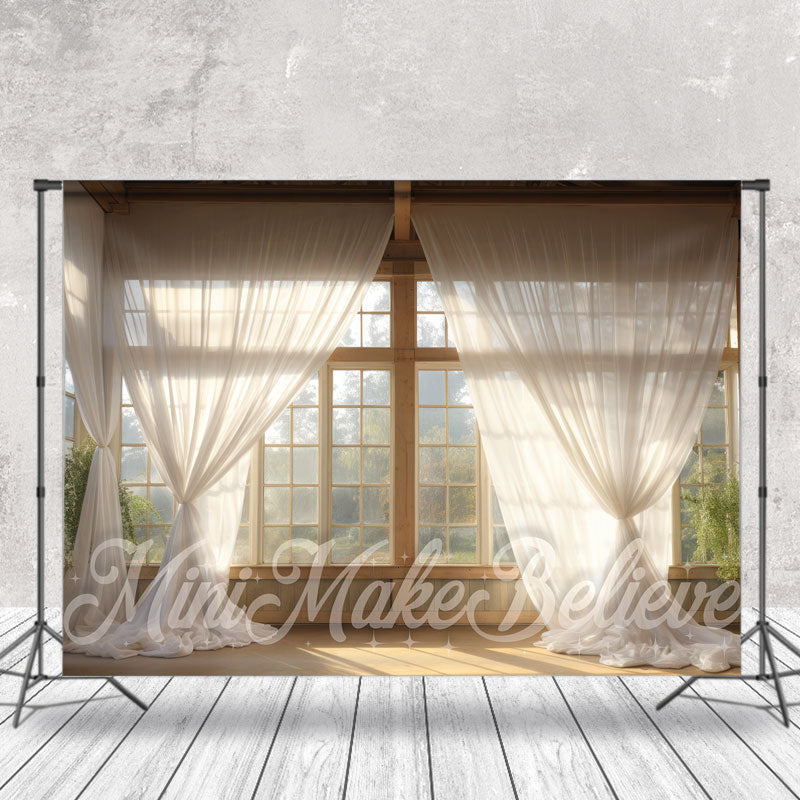 Aperturee - White Curtain Window Sunshine Trees Photo Backdrop