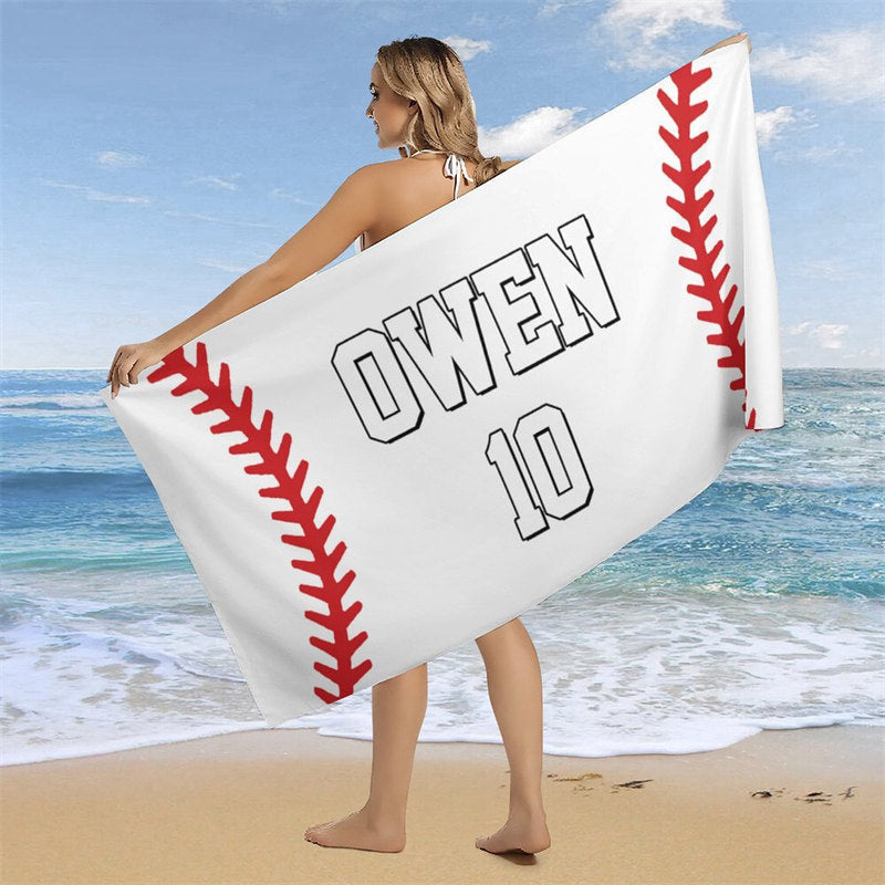 Aperturee - White Custom Name Baseball 10th Boy Beach Towel