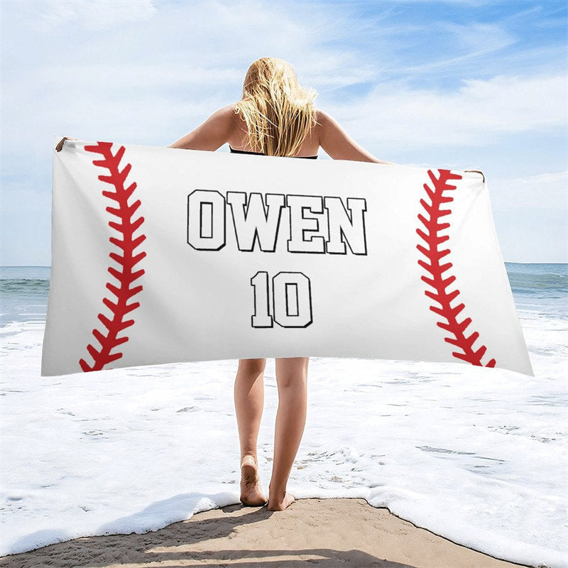 Aperturee - White Custom Name Baseball 10th Boy Beach Towel