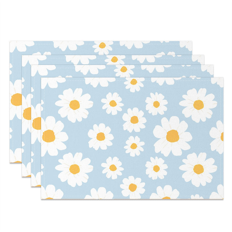 Aperturee - White Daisy Floral Blue Repeat Set Of 4 Placemats