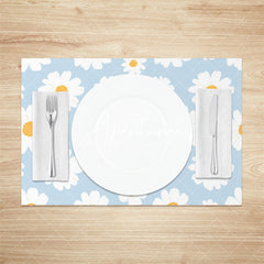 Aperturee - White Daisy Floral Blue Repeat Set Of 4 Placemats