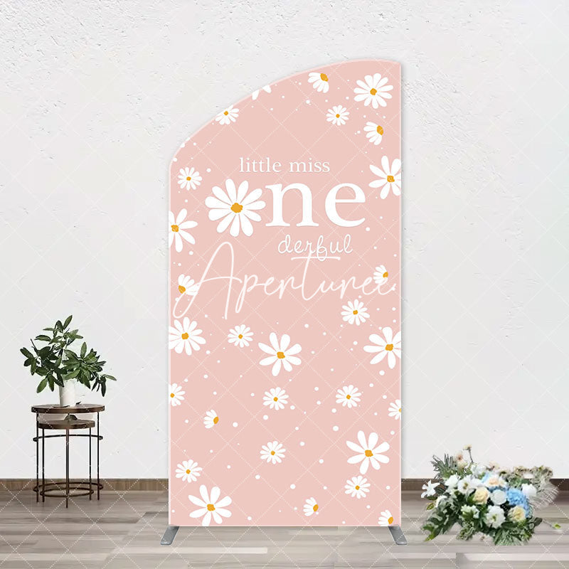 Aperturee - White Daisy Groovy Pink Arch 1st Birthday Backdrop