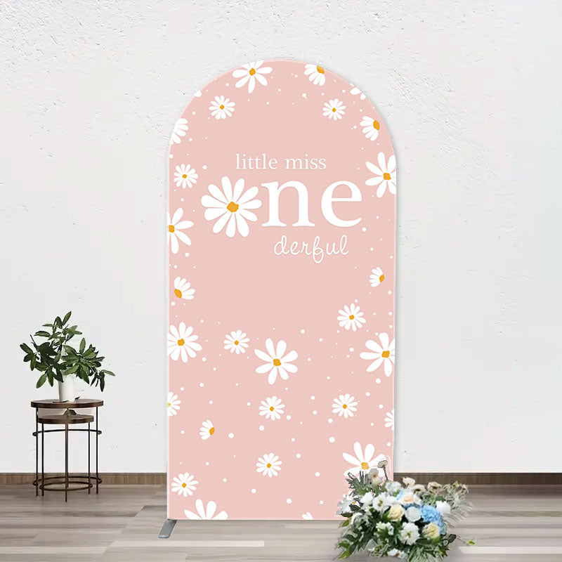 Aperturee - White Daisy Groovy Pink Arch 1st Birthday Backdrop