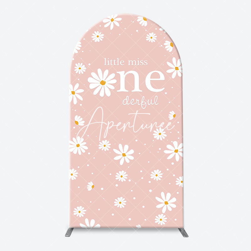 Aperturee - White Daisy Groovy Pink Arch 1st Birthday Backdrop