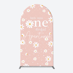 Aperturee - White Daisy Groovy Pink Arch 1st Birthday Backdrop