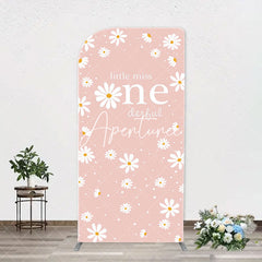 Aperturee - White Daisy Groovy Pink Arch 1st Birthday Backdrop