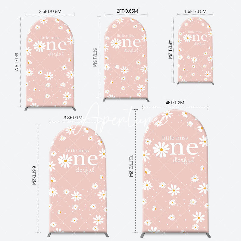 Aperturee - White Daisy Groovy Pink Arch 1st Birthday Backdrop