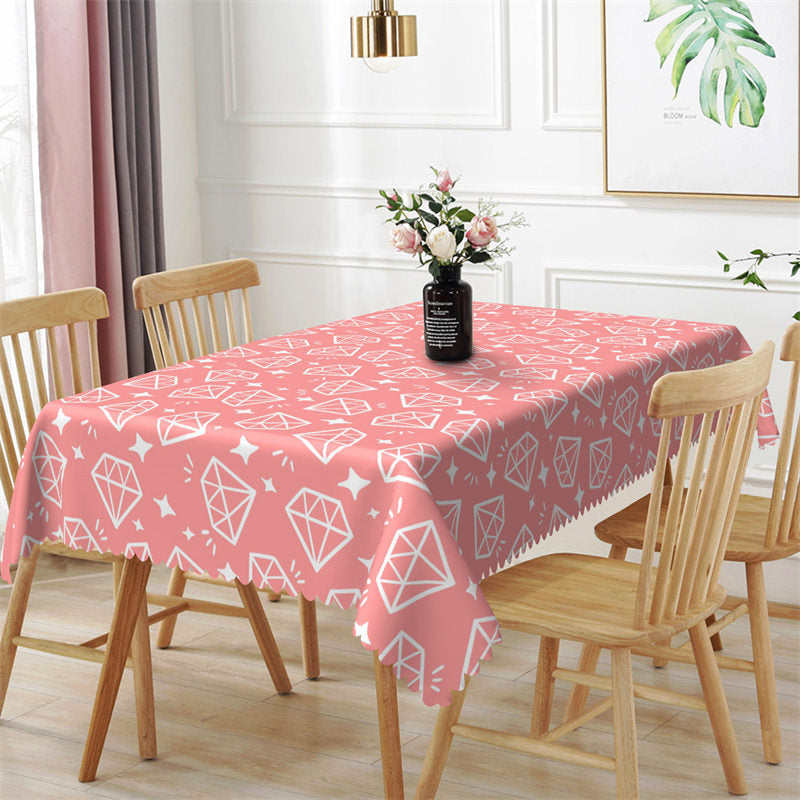 Aperturee - White Diamond Line Pattern Pink Rectangle Tablecloth