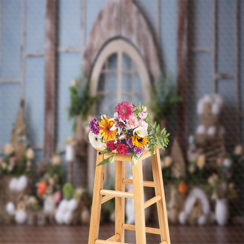 Aperturee - White Egg Rabbit Door Easter Backdrop For Photograph