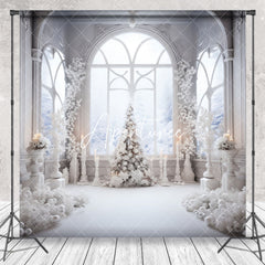 Aperturee - White Elegant Window Winter Christmas Photo Backdrop