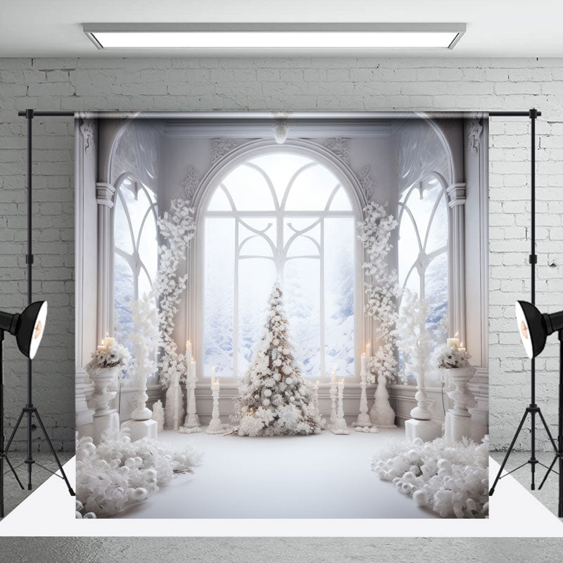 Aperturee - White Elegant Window Winter Christmas Photo Backdrop