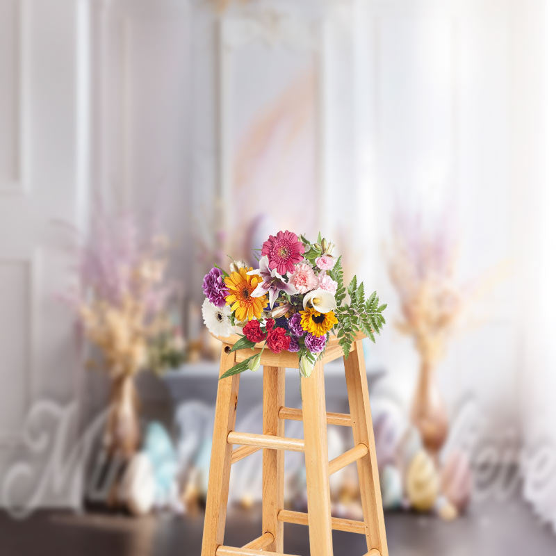 Aperturee - White Embossed Wall Egg Floral Photo Easter Backdrop