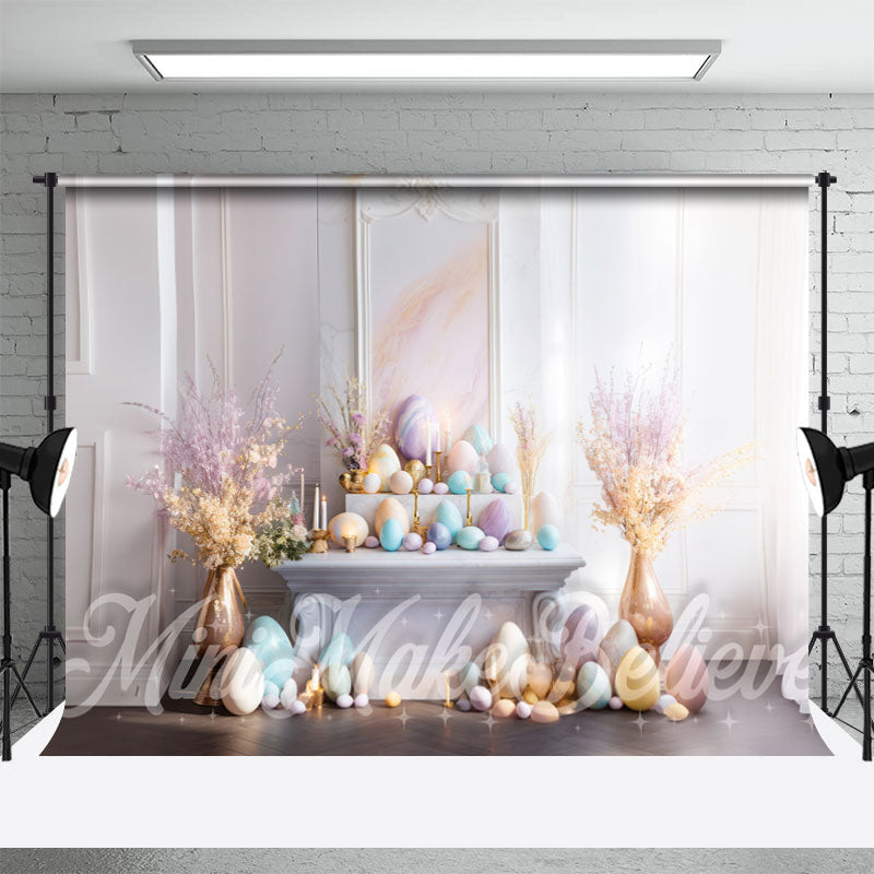 Aperturee - White Embossed Wall Egg Floral Photo Easter Backdrop