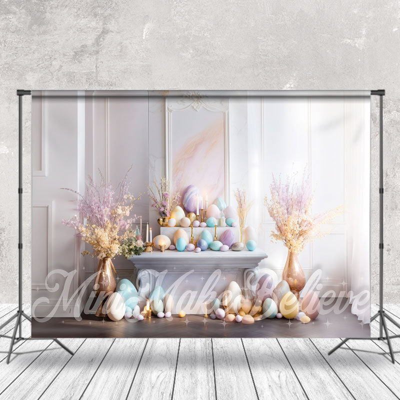 Aperturee - White Embossed Wall Egg Floral Photo Easter Backdrop