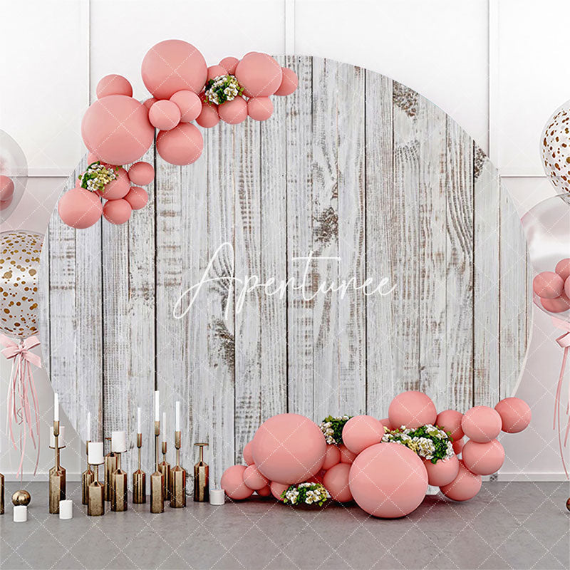 Aperturee - White Faded Wood Plank Round Backdrop For Birthday