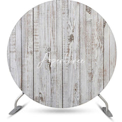 Aperturee - White Faded Wood Plank Round Backdrop For Birthday