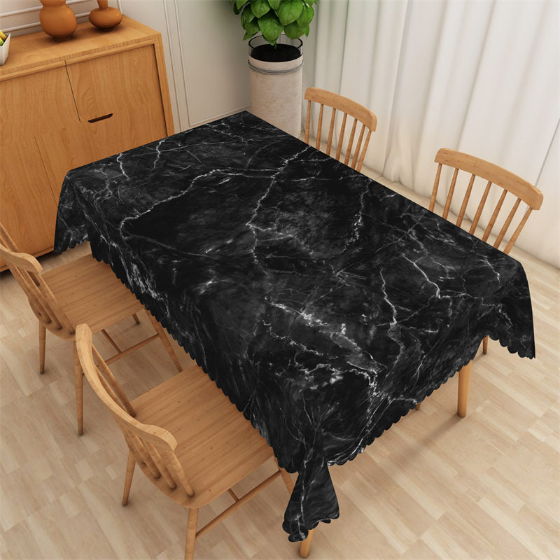 Aperturee - White Fine Lines Black Modern Rectangle Tablecloth