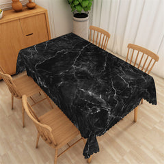 Aperturee - White Fine Lines Black Modern Rectangle Tablecloth